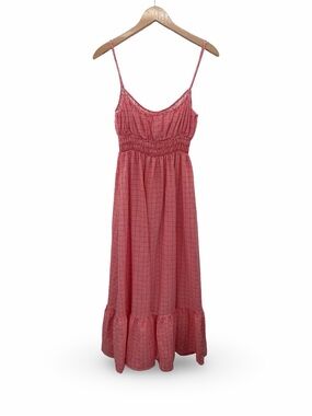 Max Studio Red Gingham Maxi Sundress Smocked Waist Size Large NWT
